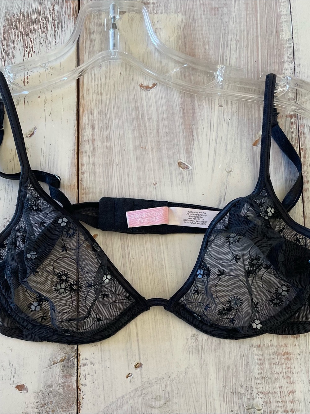 Victoria's Secret Black Sheer Floral Lace Underwire Bra